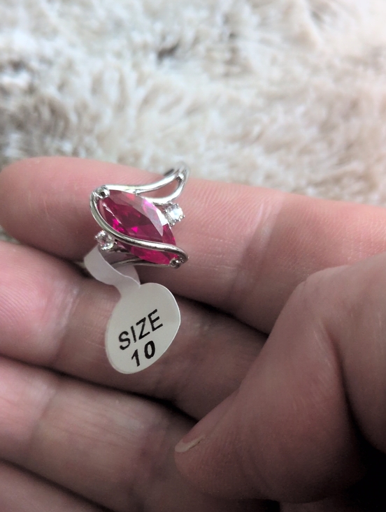 Source Unknown Jewelry - Silver Ring with Marquise Pink Stone and Clear Accents